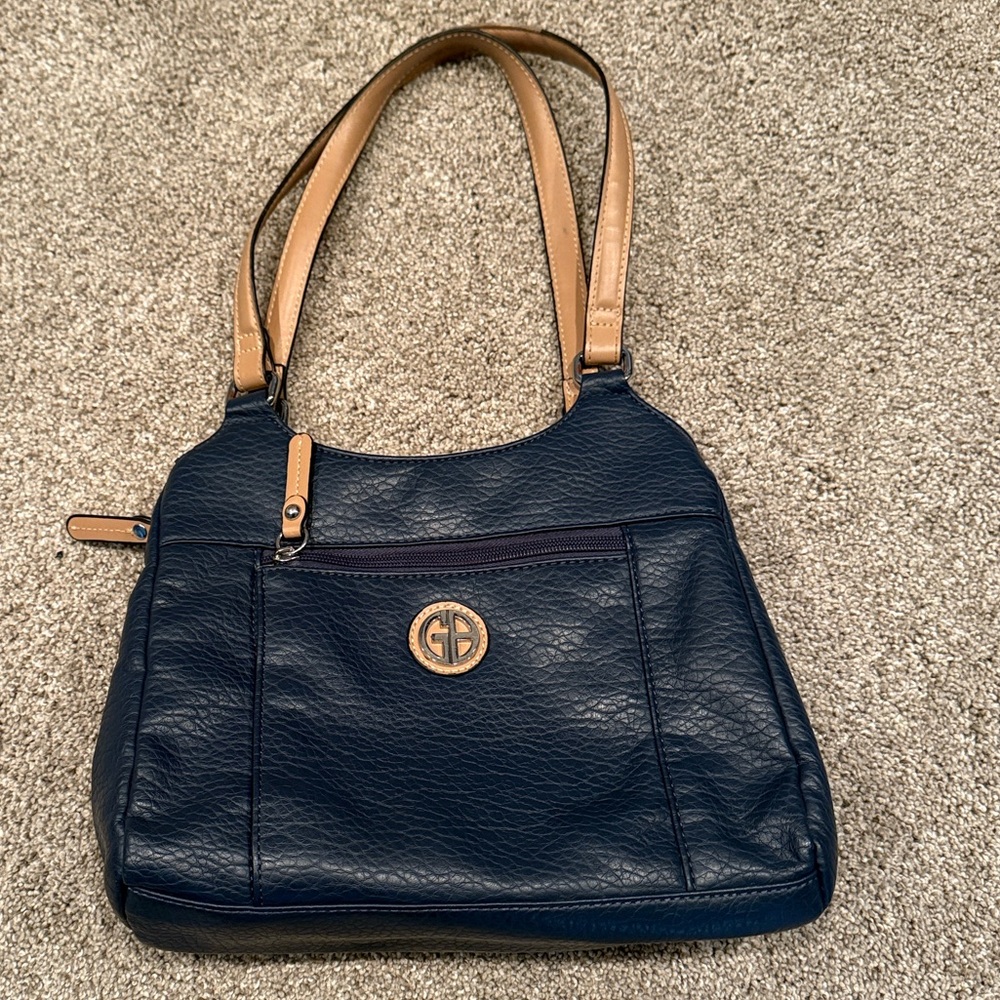 GIani Bernini Navy blue purse w tan handles